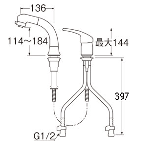 シングルスプレー混合栓（洗髪用）